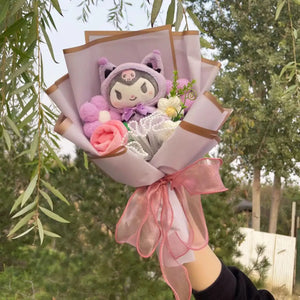 Kawaii Hello Kitty Cat Dolls with Artificial Flowers Creative Sanrio Bouquet Christmas Valentine Birthday Graduation Gifts