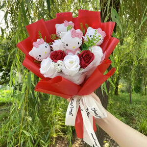 Kawaii Hello Kitty Cat Dolls with Artificial Flowers Creative Sanrio Bouquet Christmas Valentine Birthday Graduation Gifts